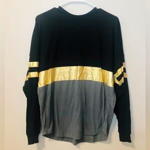 Balera Black/Gold/Grey Drop Shoulder Crew Neck Long Sleeve Dance Costume Top